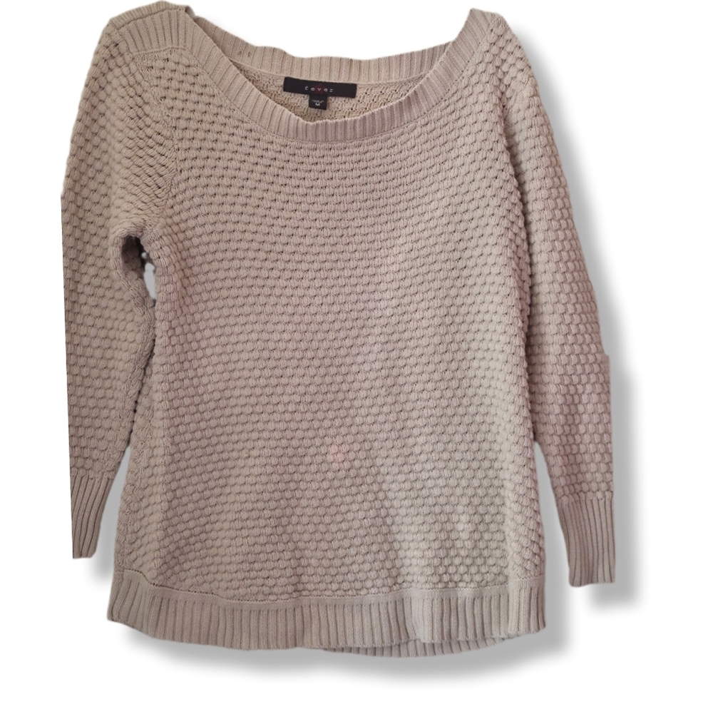 Fever Size M Boatneck Tan Colored Waffle Knit Sweater